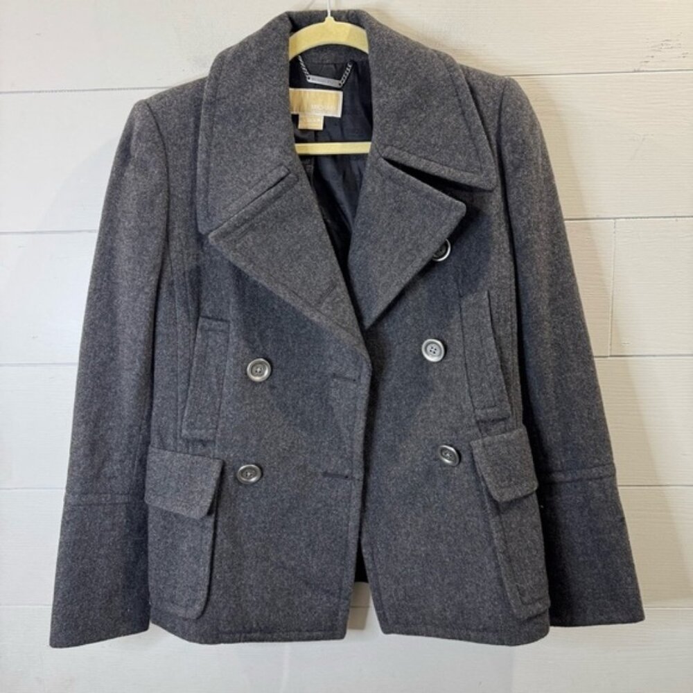 Michael Kors Gray Wool Double-Breasted Women's Pea Coat Size XS